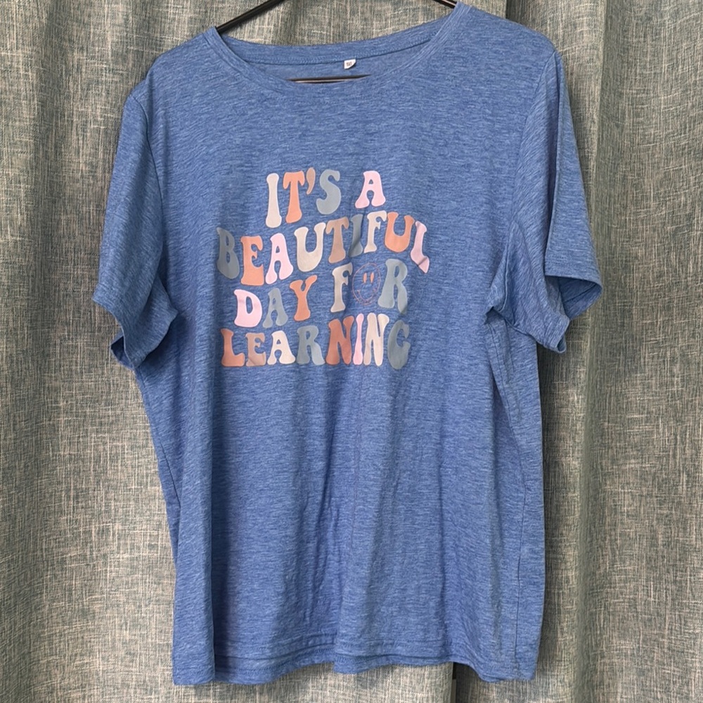 Blue and Pink Short Sleeve Tees with Text Design